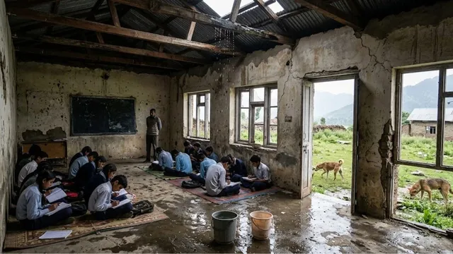  टूटी खिड़कियां,आधी छत व बिना दीवार के पढ़ने को मजबूर छात्र; बड़गाम के सरकारी स्कूल का शर्मनाक सच

